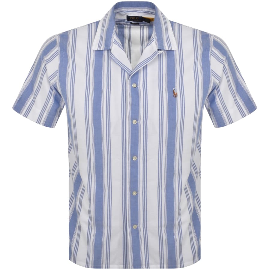 Striped short sleeve button down top